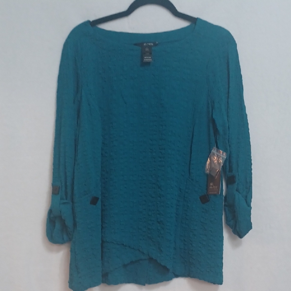 Ali Miles Textured Teal Blouse